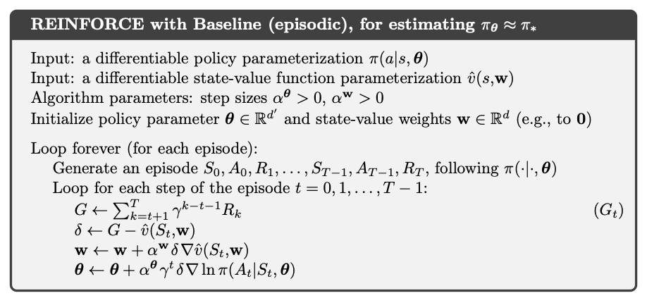 pseudocode REINFORCE algorithm with baseline