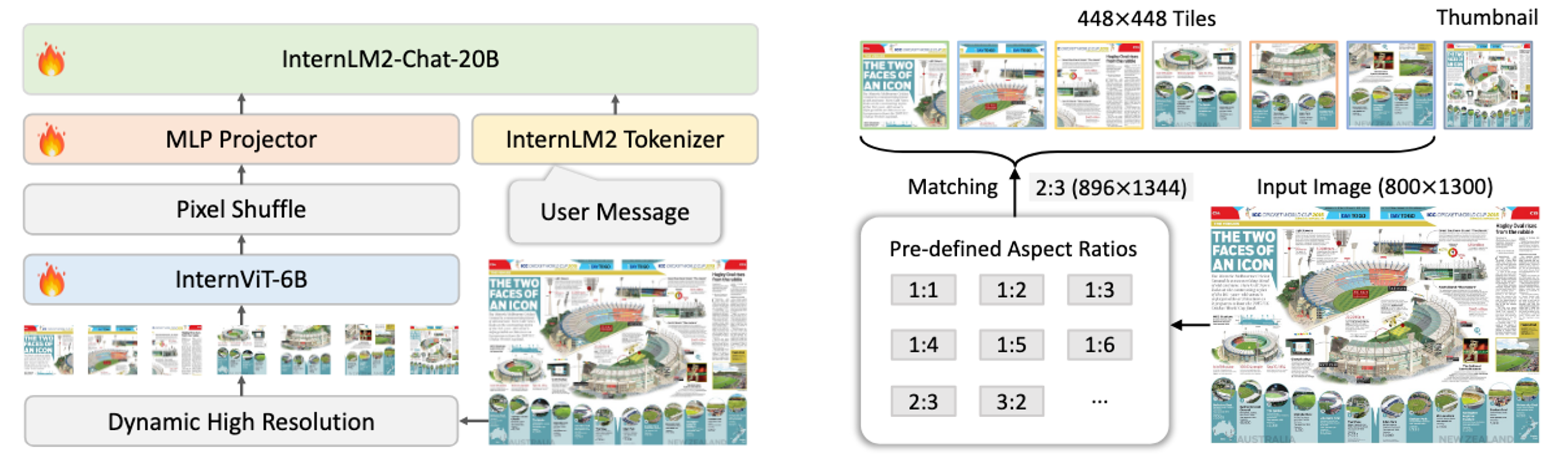 InternVL1.5 architecture and image slicing